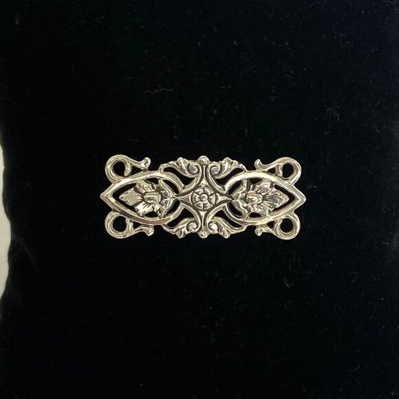 VTG Sterling Silver 925 1.18" Very Dainty Rectangular Scrollwork Floral Brooch - Picture 1 of 16